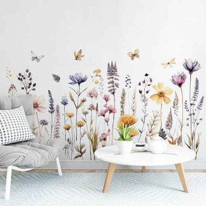 Wildflower Wall Decals Wall Decor Boho Flower Stickers, Dandelion Grass Wall Art Murals, 3D Flower Pattern Self-Adhesive Wall Stickers for Girls Bedroom Living Room Nursery Decor