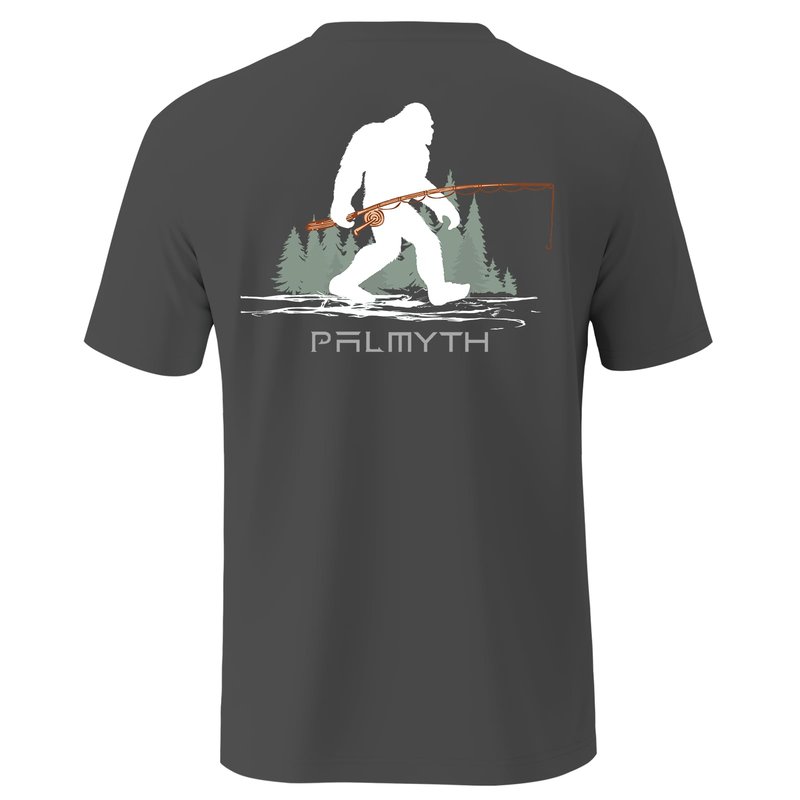Palmyth Fishing Shirts for Men Short Sleeve Sun Protection T-Shirts UPF 50+ Rash Guard Tee Charcoal Bigfoot Fishing X-Large