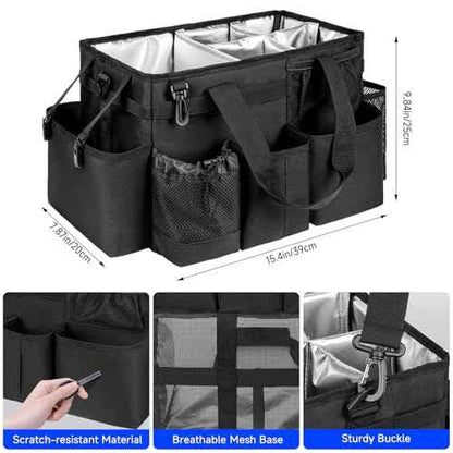 Cleaning Caddy Bag, Large Cleaning Supplies Organizer for Housekeepers, Housekeeping Caddy with Handle and Detachable Padded Cushion, Black