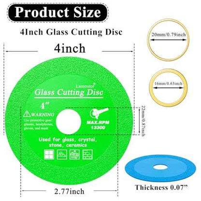 Lamoutor 3Pcs 4 Inch Glass Cutting Disc for Angle Grinder, Diamond Saw Blade, Tile Cutter Blade for Cutting Marble Glass Tile Jade Crystal£¨Green/Blue/Yellow£©