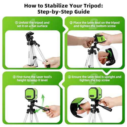 Laser Level with Tripod, HUEPAR 100Ft Self Leveling Laser Level Rechargeable Green Cross Line Laser Leveler Tool for Picture Hanging, Tile, Home Renovation, Carrying Bag Included (25.6 in Tripod)
