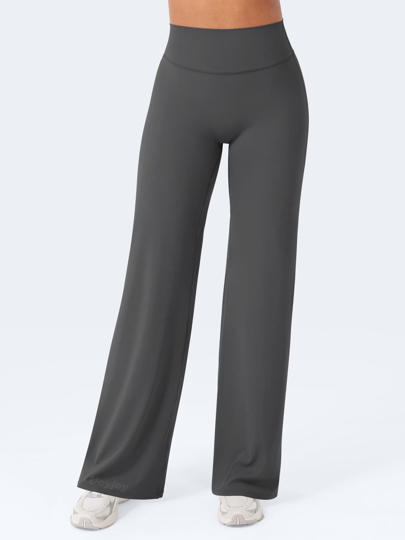 VOYJOY Straight Leggings Bottoms Wide Leg Pants for Women 29"/ 31.5"/33"/35" High Waist Stretch Casual Sweatpants Dark Gray
