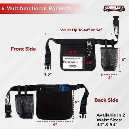 Mini -Premium Hip/Waist Pouch/Belt Clip / 6 Pocket -2-Sided/Drink Pouch/Key Carabiner/ID Sleeve (Up to 54" Waist)