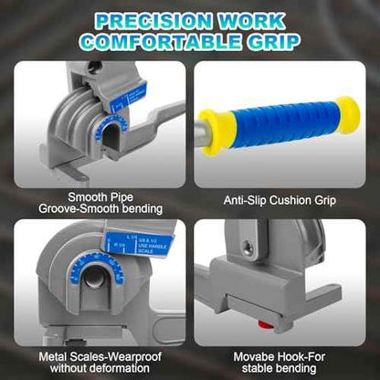 3 in 1 Manual Level Tube Bender, Pipe Tube Bender, 1/4", 3/8", 1/2" OD180¡Æ Copper Aluminum Pipes Bending Tools for HVAC Air Conditioning