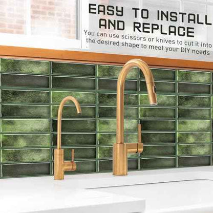 20 Sheets Tile Peel and Stick Backsplash 11.43 x 9 3D Wall Kitchen Stick on Tiles for Kitchen Marble Tiles (Green)