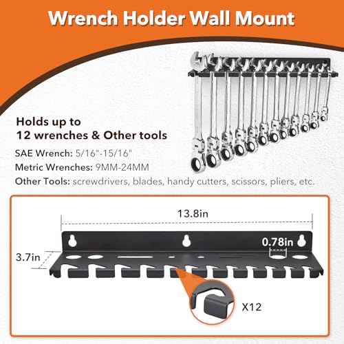 4Pcs Wall Mount Tool Organizer Set,Include Screwdriver Organizer,9mm-24mm Wrench Holder,Pliers Holder,Hammer Rack,Galvanized Steel Hand Tool Storage for Workshop,Shed,Garage,Home
