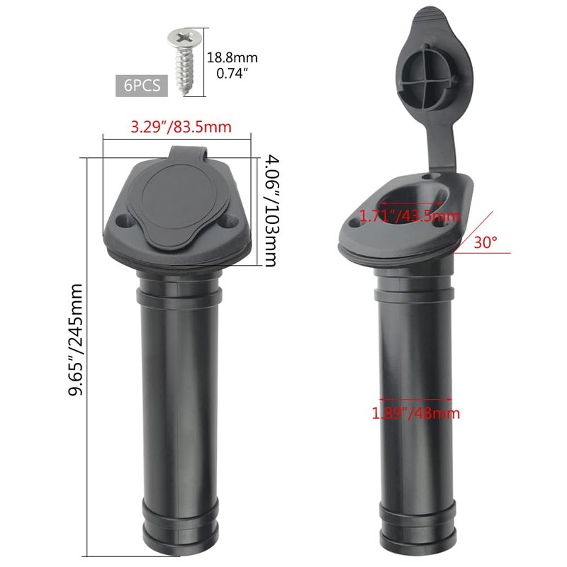 WMYCONGCONG 2 PCS Kayak Deck Fishing Rod Holder Plastic Flush Mount Fishing Boat Rod Holder w/Cap Cover for Kayak Boat Canoe