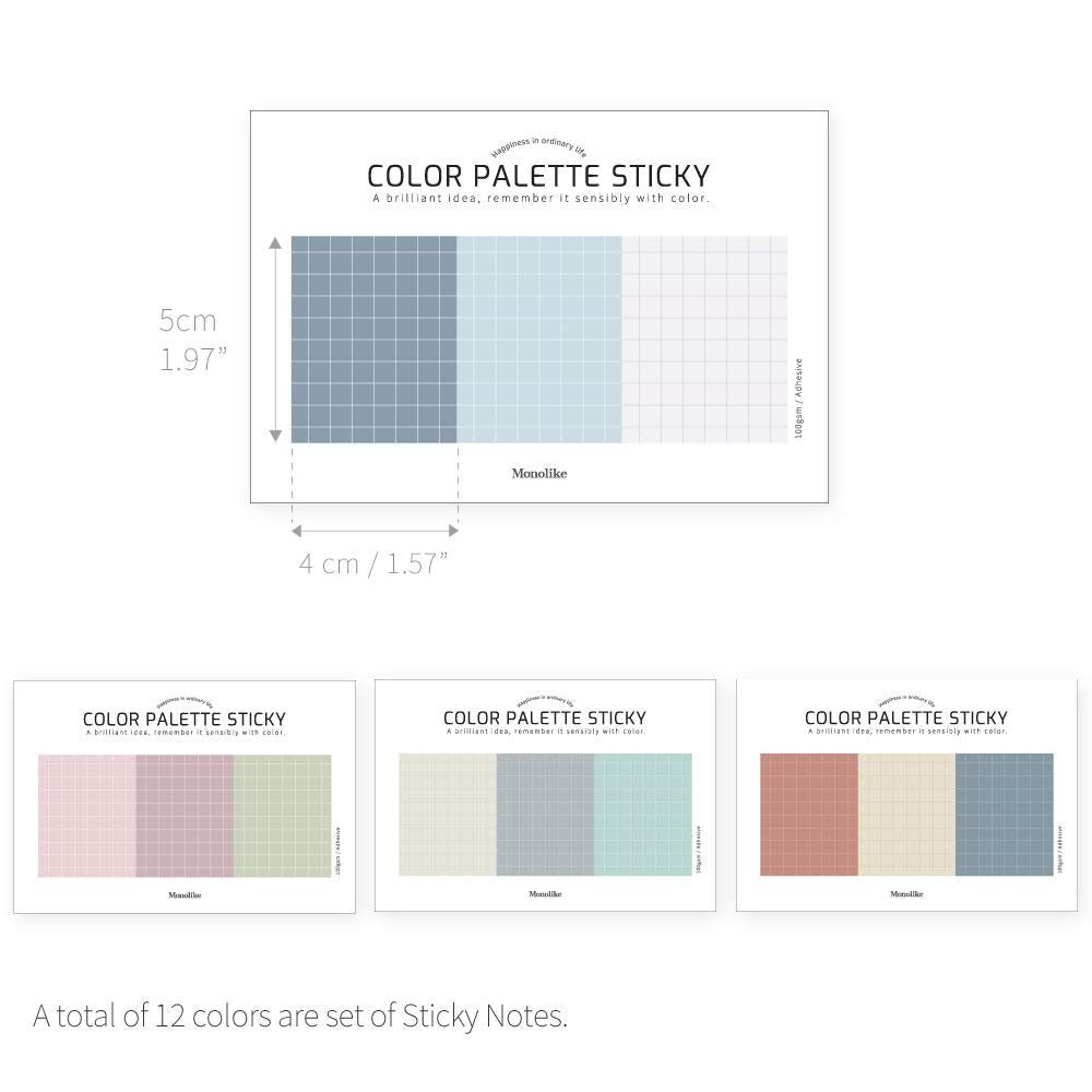 Monolike Color Palette Sticky Grid 300 D Set 4p - Self-Adhesive Memo Pad 30 Sheets