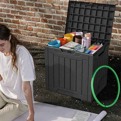 DWVO 30 Gallon Outdoor Storage Box with Side Handles and Lockable Lid, Weatherproof Resin Deck Box for Patio, Cushions, Garden Tools, and Supplies - Black