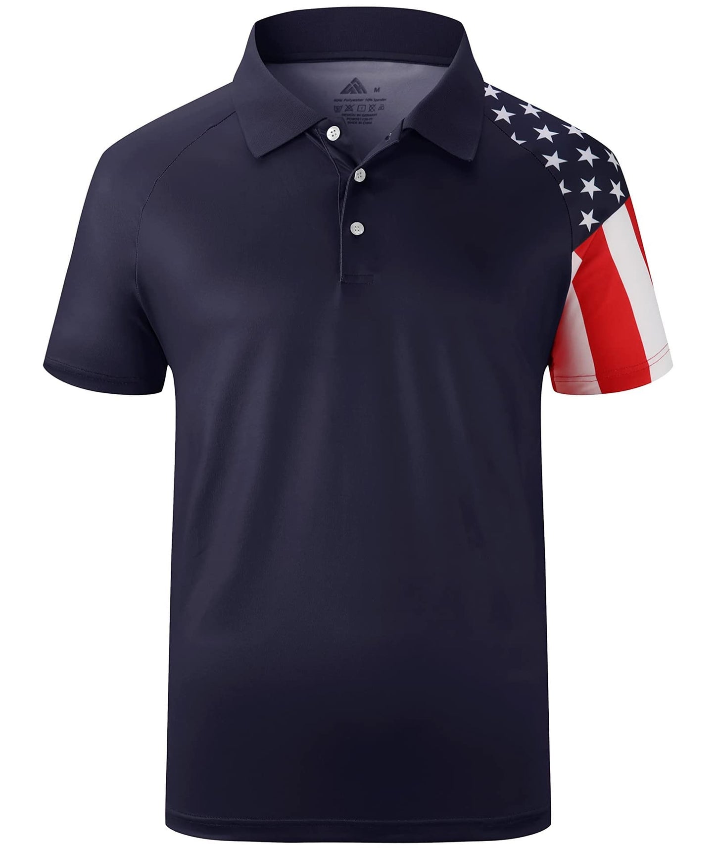 ZITY Men's Flag Golf Polo Shirts Short Sleeve Tactical Collared Shirt Men Outdoor Moisture Wicking Shirts Dark Blue Medium