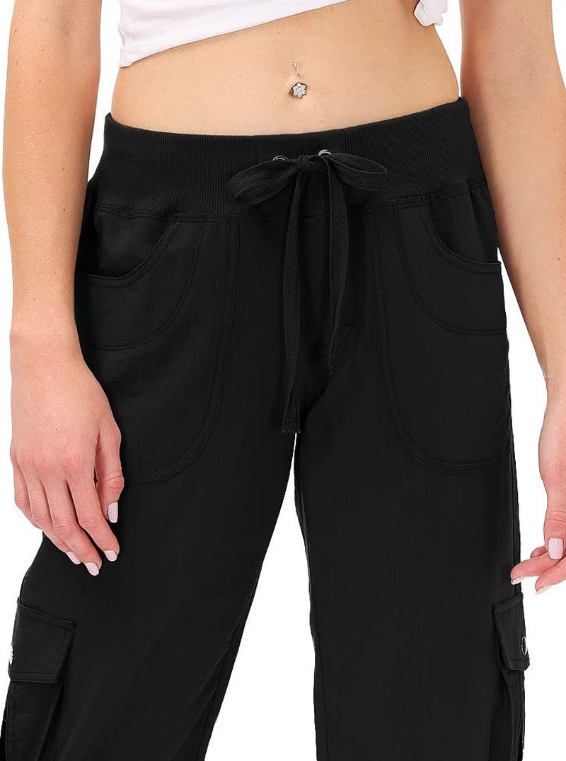 MoFiz Womens Capris with Pockets Loose Fit Casual Capri Pants Dressy Lightweight Ladies Baggy Cargo Pants for Hiking Black 4XL