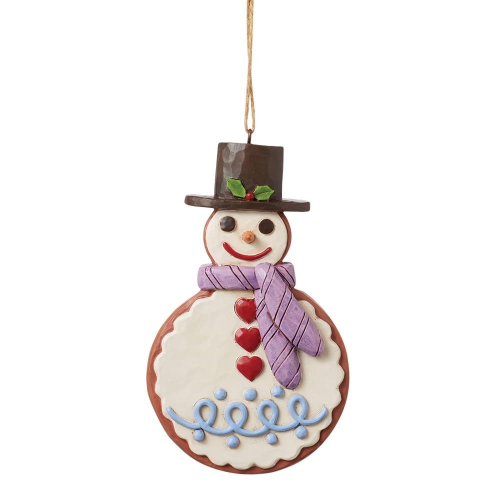 Enesco Jim Shore Heartwood Creek Gingerbread Christmas Snowman Hanging Ornament, 4.5 Inch, Multicolor