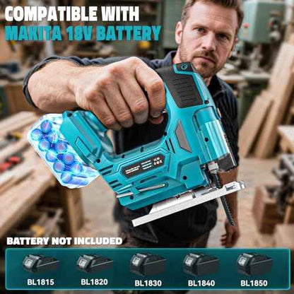 Jig Saw Compatible with Makita 18V Battery, Laser Guide Cordless Jigsaw Tool, Brushless Motor, Variable Speed, 45¡Æ Bevel Angle Cut, LED Light, 3 Orbital Sets, 6PCS Blades (No Battery)