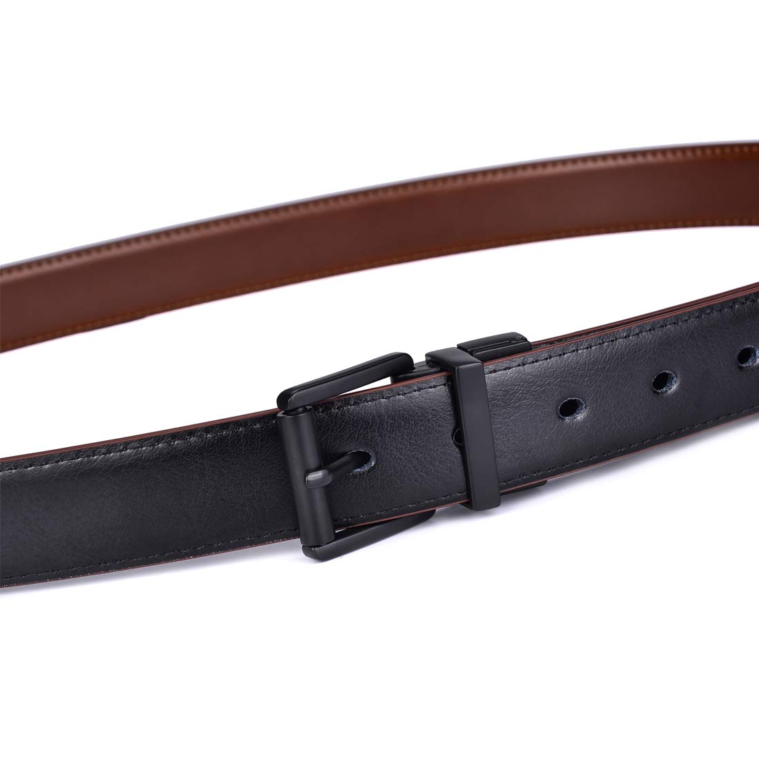 Beltox Men’s Belts Dress Casual Reversible Leather 1.1” w Roller Buckle Rotated(Black/Brown w Black Buckle, 28-30)