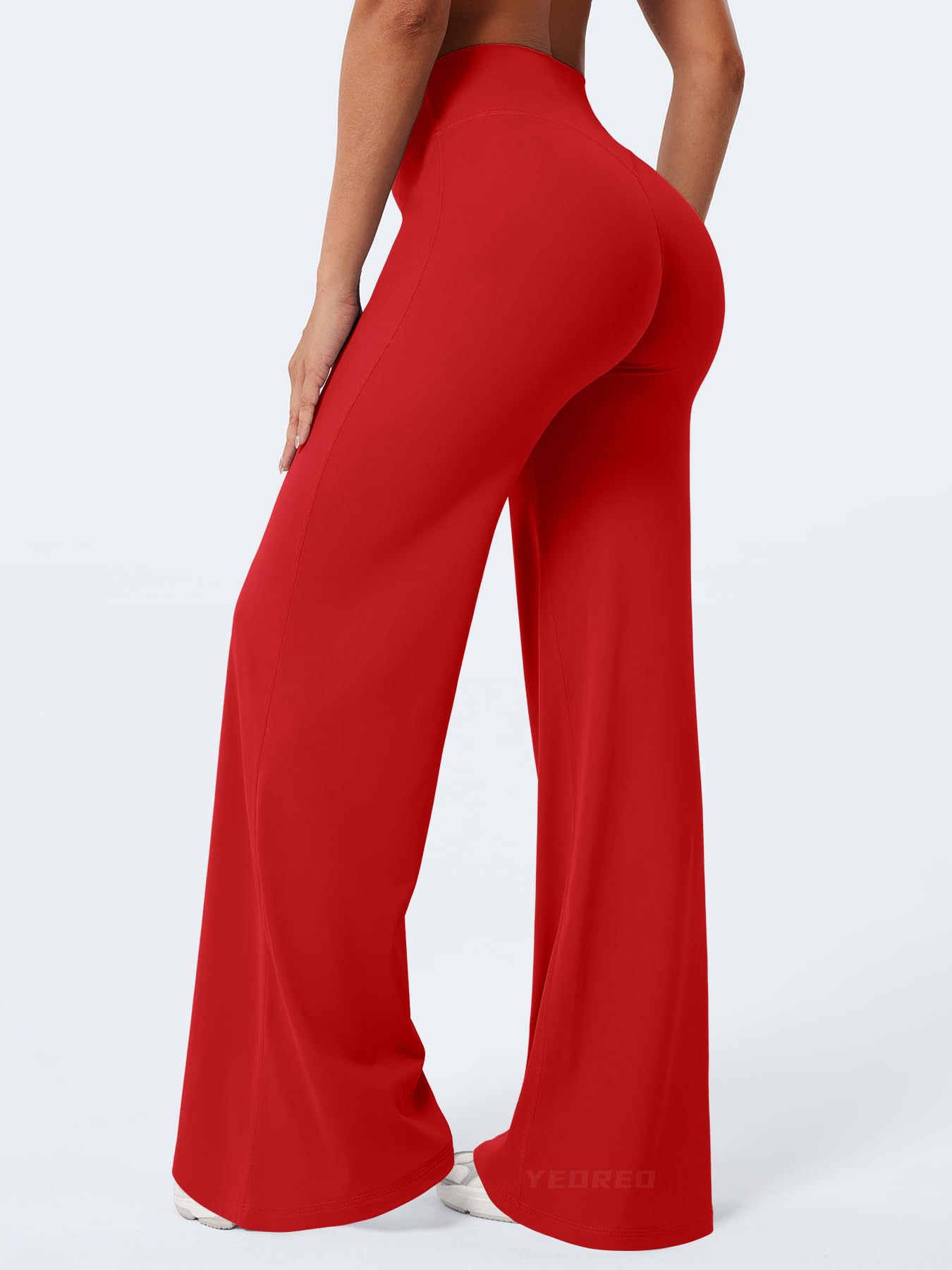 YEOREO Workout Leggings Womens No Front Seam Straight Leggings 35" High Waist Buttery Eddiy Gym Yoga Pants Red L