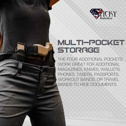 Sticky Holsters Gun Belly Band Holster for Men & Women ? Concealed Carry Holster Waistband for Pistols ? Soft, Comfortable Elastic with Hook and Loop Closure ? Non-Slip Design, Large, Black
