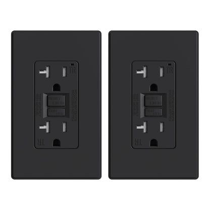 ELEGRP GFCI Outlet 20 Amp, Self-Test GFI Electrical Outlet with Thinner Design, TR Tamper Resistant GFCI Receptacle, Ground Fault Circuit Interrupters with Wall Plate, UL Listed, Matte Black, 2 Pack