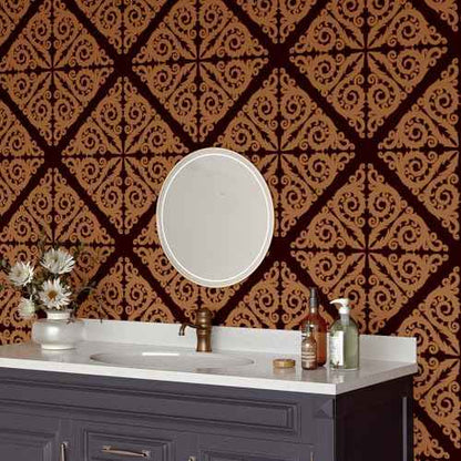 Brown Damask Floral Wallpaper Peel and Stick Geometric Floral Wallpaper for Living Room Bedroom Walls Self Ahdesive Brown Contact Paper for Cabinets Removable Damask Wall Paper 17.5¡¿102.3''