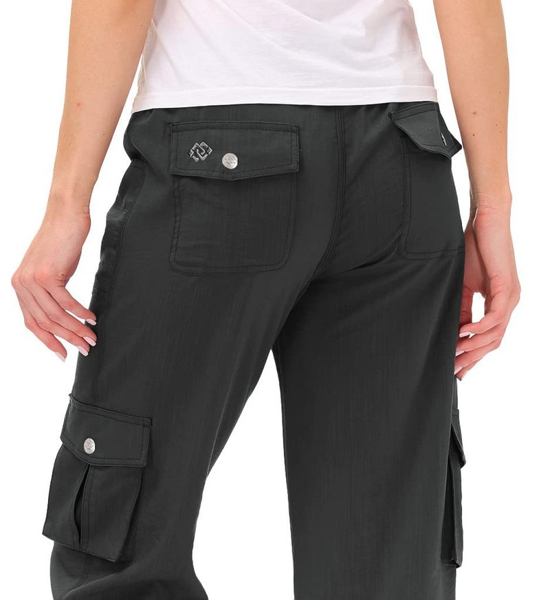 MoFiz Womens Capris with Pockets Loose Fit Casual Capri Pants Dressy Lightweight Ladies Baggy Cargo Pants for Hiking Dark Grey XS