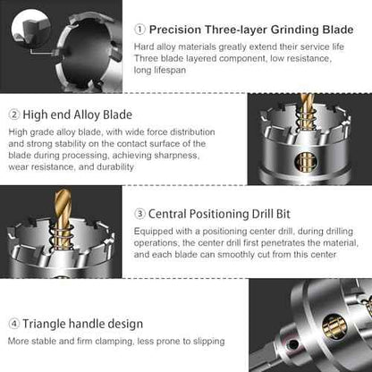 16PCS Hole Saw Kit for Hard Metal,Upgrade Heavy Duty Carbide,12 Sizes Including 5/8" to 2-1/4¡±,Tungsten Carbide Tipped Hole Cutter Set£¬Suitable for Hard Metal, Stainless Steel, Wood, Iron