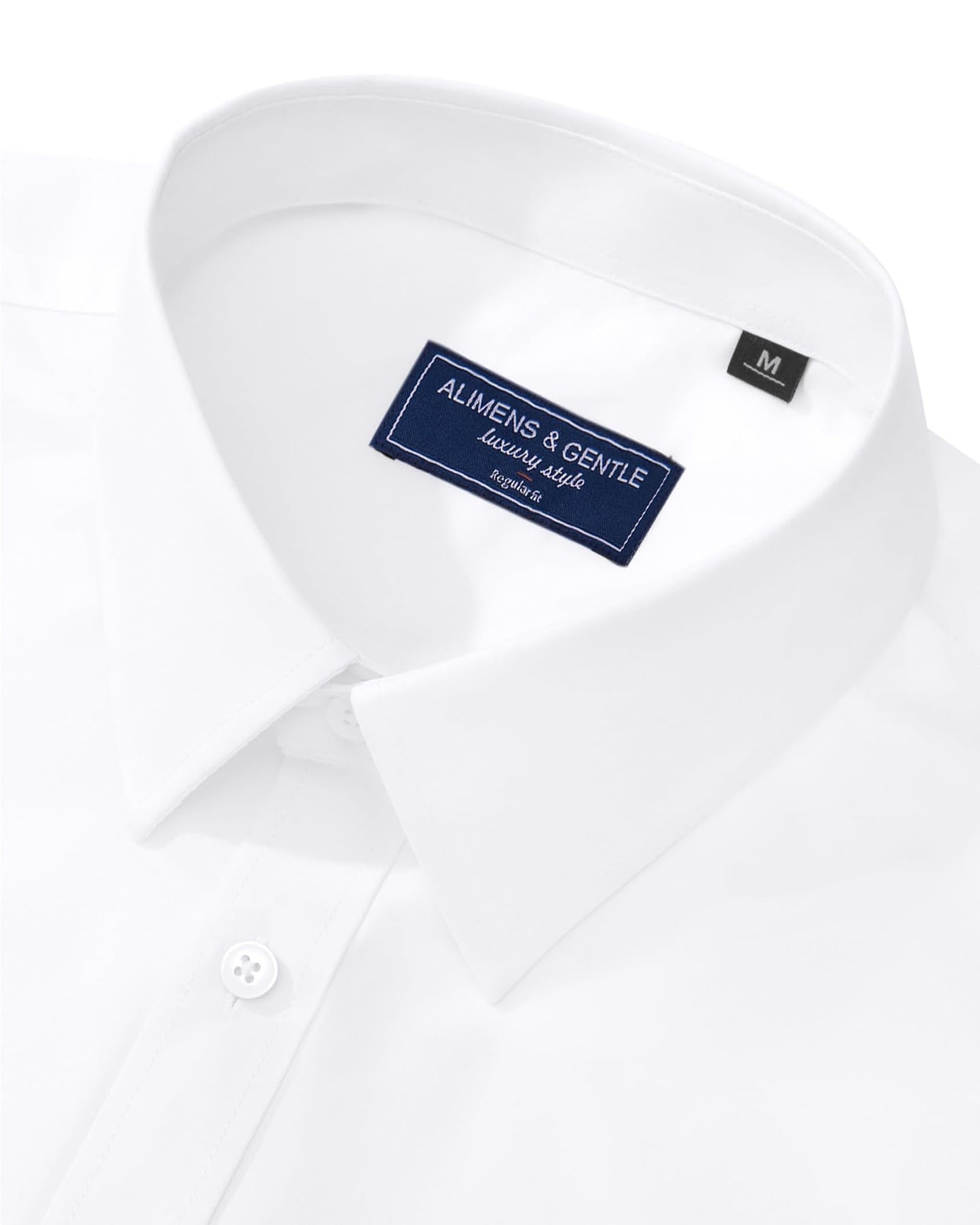 Alimens & Gentle Mens Dress Shirts Regular Fit Stretch Stain Shield Long Sleeve Solid Business Wedding White Button Down Shirts,White,Large