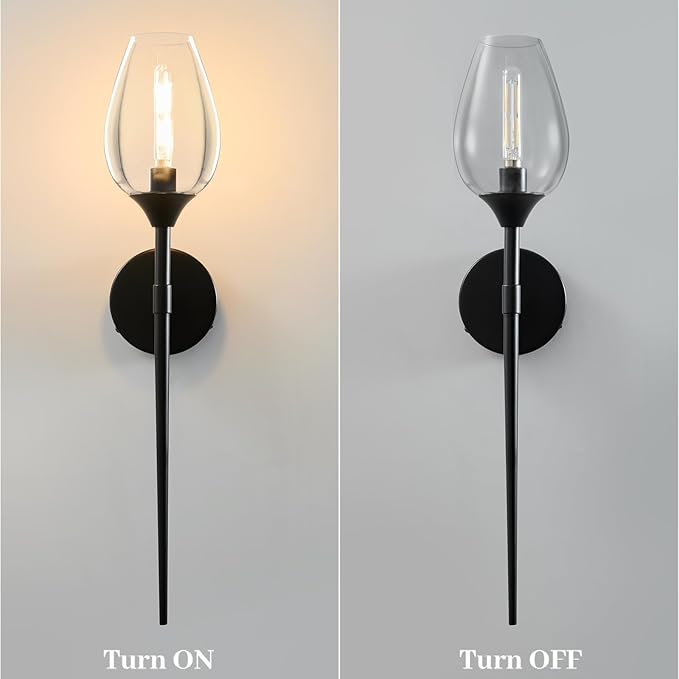 Black Glass Wall Sconce Light: Modern Decorative Sconces Lights Over Mirror - Vintage Brushed Brass Bathroom Vanity Lighting with Flower Shade - Indoor Glass Wall Mount Lamp for Bedroom Living Room