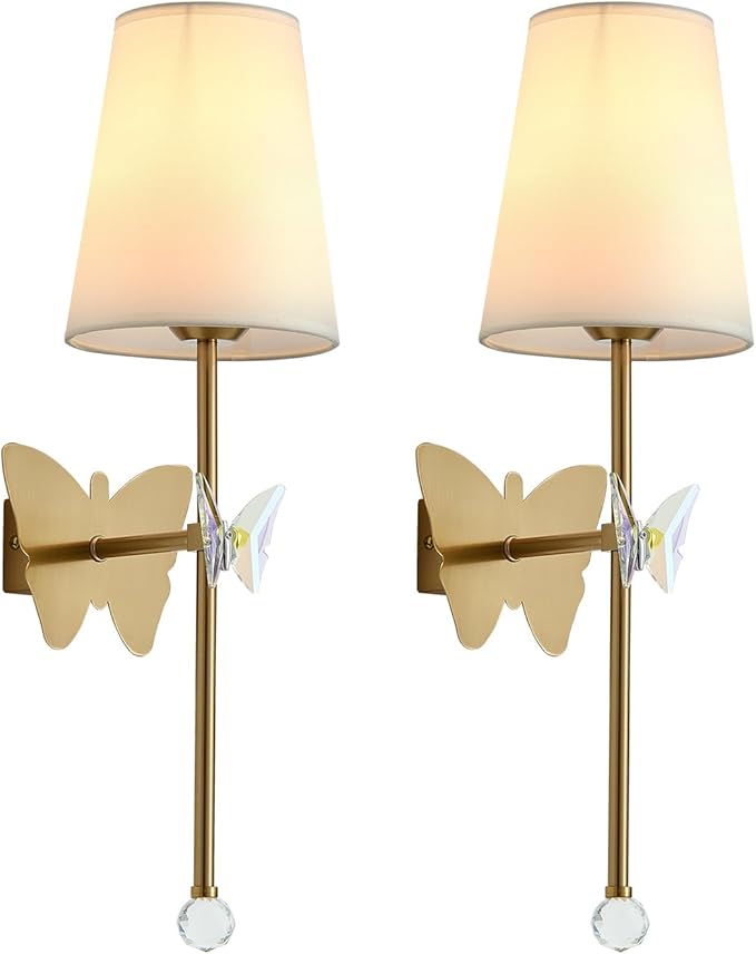 Battery Operated Wall Sconces Set of 2,Rechargeable Wall Lights with Butterfly Crystal Decorative Sconces,Cordless Battery Sconce Indoor Wall Lamps for Bedroom Living Room Hallway Stairs Gold