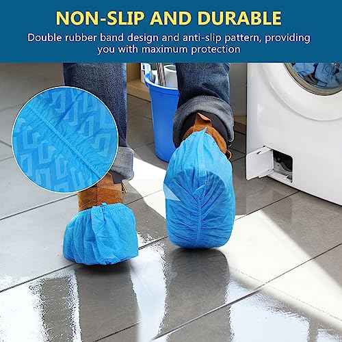 squish Shoe Covers Disposable Non Slip, Thick Extra Disposable Boot Covers Slip Proof Shoe Cover for Indoors Outdoors Recyclable Durable Protector Covers Fits Virtually Most Shoes 100 Pack(50 pairs)