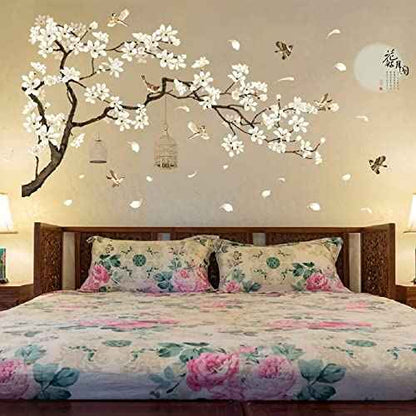 Large White Flower Wall Stickers, 50"x74" Removable DIY Romantic Cherry Blossom Tree Wall Murals Peel and Stick 3D Wall Art Stickers Home Decor for Gilrs Bedroom Nursery Rooms Living Room