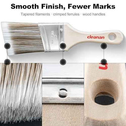 Paint Brush Set, 5-Piece Flat & Angled for Latex & Oil ? 1¡È Flat, 1¨ö¡È Angle, 2¡È Stubby Angle, 2¡È Flat, 2¨ö¡È Angle ? with Clip-On Paint Edger for Crisp Lines ? Walls, Trim, Cabinets, Doors, Fences