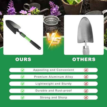 Garden Tool Set, 3 Pack Gardening Tools, Stainless Steel Heavy Duty Hand Cultivator, Hoes, Shovel, for Planting Weeding Digging, Green