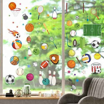 CRASPIRE 8 Styles Sports Wall Stickers PVC Ball Games Window Stickers Decals Waterproof Self Adhesive Cling Peel and Stick for Home Stairway Decoration Bedroom Living Room Kitchen Showcase