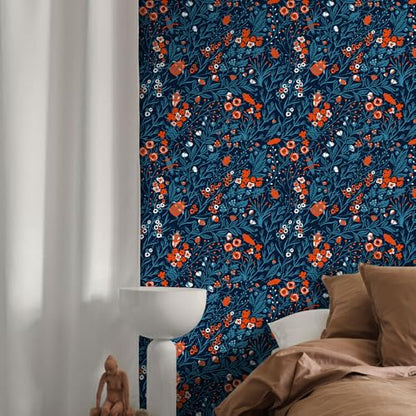 Peel and Stick Wallpaper,17.71"x118.1" Removable Waterproof Blue Tree Branch Wallpaper Decorative Vinyl Self-Adhesive Contact Paper for Living Room Bedroom Washroom Cabinet