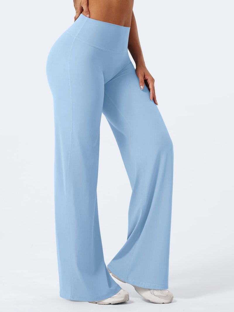 YEOREO Workout Leggings Womens No Front Seam Straight Leggings 33" High Waist Buttery Eddiy Gym Yoga Pants Airy Blue L