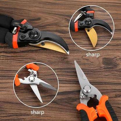 5 pack Garden Pruning Shears Stainless Steel Blades, Handheld Scissors Set with Gardening Gloves,Heavy Duty Garden Bypass Pruning Shears,Tree Trimmers Secateurs, Hand Pruner (Classic)