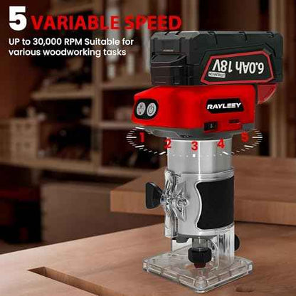 Cordless Wood Router Trimmer for Milwaukee M18 Battery, 6 Speeds Wood Trimmer Set, 800W 30000 RPM Brushless Motor Hand Palm Router with 15pcs 1/4"Shank Router Bits for Woodworking,Slotting(NO Battery)