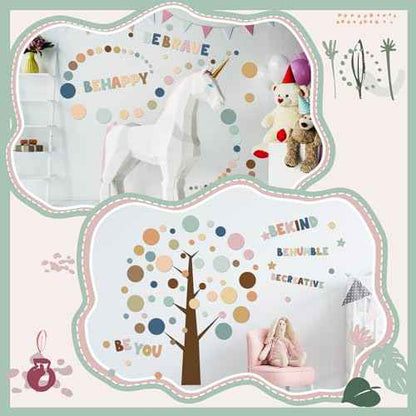 TaoBary 332 Pieces Polka Dots Wall Sticker Colorful Inspirational Circle Wall Decal Motivational Phrases Sticker Letter Sticker Be Thankful, Be Brave Decal for Classroom Nursery Playroom (Boho)