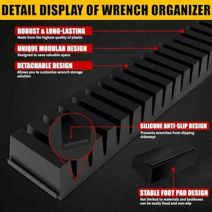 Modular Wrench Organizer Wrench Holder - Wrench Tool Organizers for Tool Drawer Storage, Wrench Storage Set with Metric & SAE Label, Wrench Rack Tool Gift for Professional Mechanics Men, Black