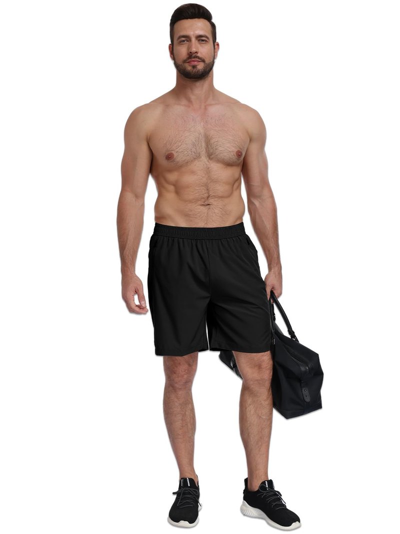 Lissmith Mens Shorts Gym Running Athletic Workout 7 Inch Hiking Basketball Casual Quick Dry Sports Lightweight Shorts Black M