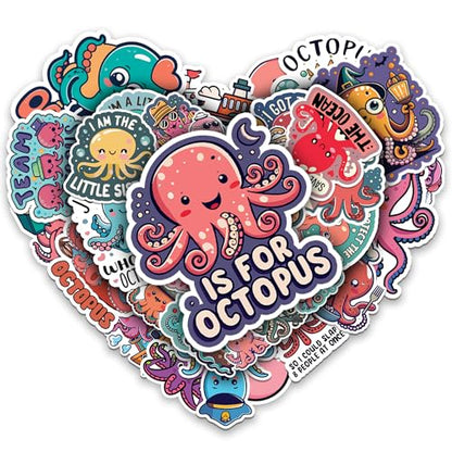 Octopus Stickers 50 Pieces Vinyl Waterproof Decal for Laptop Water Bottle Phone Car Window Bike Motorcycle Stakeboard Scrapbook Octopuses Sticker Gifts for Kid Teen Adult