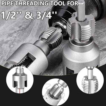 2PCS PVC Pipe Threader Cutting Tool - Integrated Internal & External Pipe Threading Tool with 1/2'' & 3/4'' Dies for Home Repairs, Electric Drill Compatible (1/2"+ 3/4")