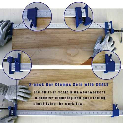 FEIRONG 48 Inch Heavy Duty Bar Clamps (2 Pack) - Dual-Scale Ruler (Inch & CM), 330LB Capacity, 90¡Æ Angled Jaws for Cabinet Making, Door Assembly, Professional Woodworking (Blue)