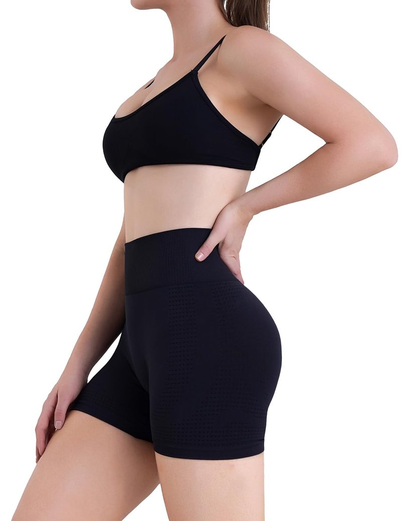 Sunzel Women's Hidden Scrunch Butt Lifting Biker Shorts with Tummy Control - High Waisted Mesh Breathable 4”Yoga Shorts for Workout, Gym, Running & Lounge,Black,Large