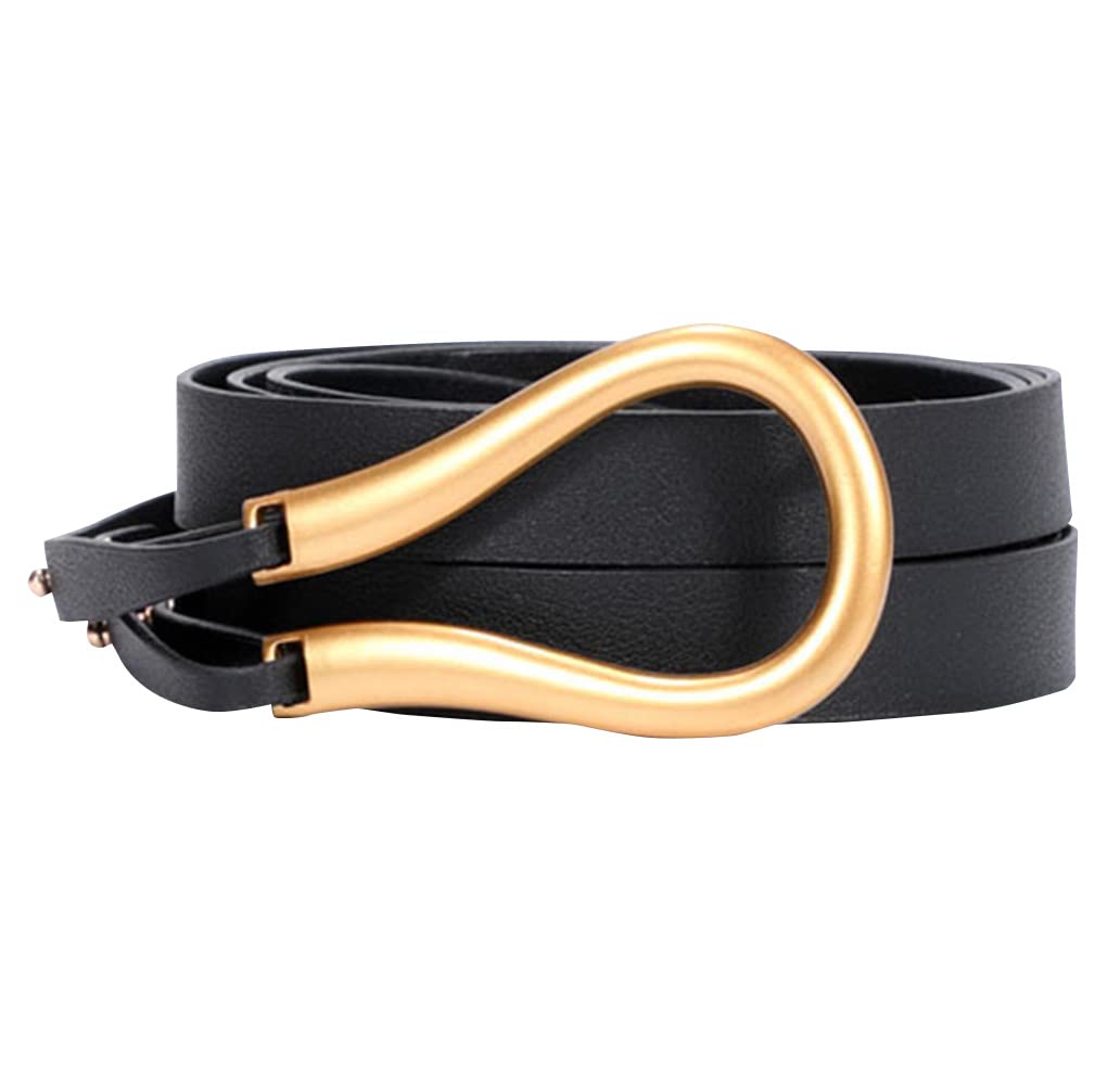 JRMLPL Women Gold Buckle Skinny Corset Belt Double Strap PU Leather Waist Belt, 01 Black