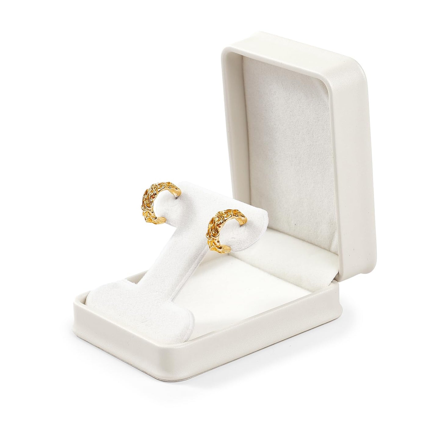 Woodten PU Leather Earrings Box Velvet Interior T-style Stud Earrings Gift Box(Beige)
