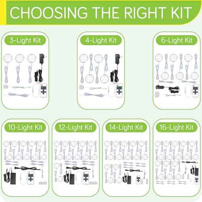 Under Cabinet LED Puck Lights Kit, Kitchen Hutch Shelf Lighting, Parallel Connection, 120VAC Wall Plug & Hardwired, Remote Control Dimmable, Warm White, 16 Lights