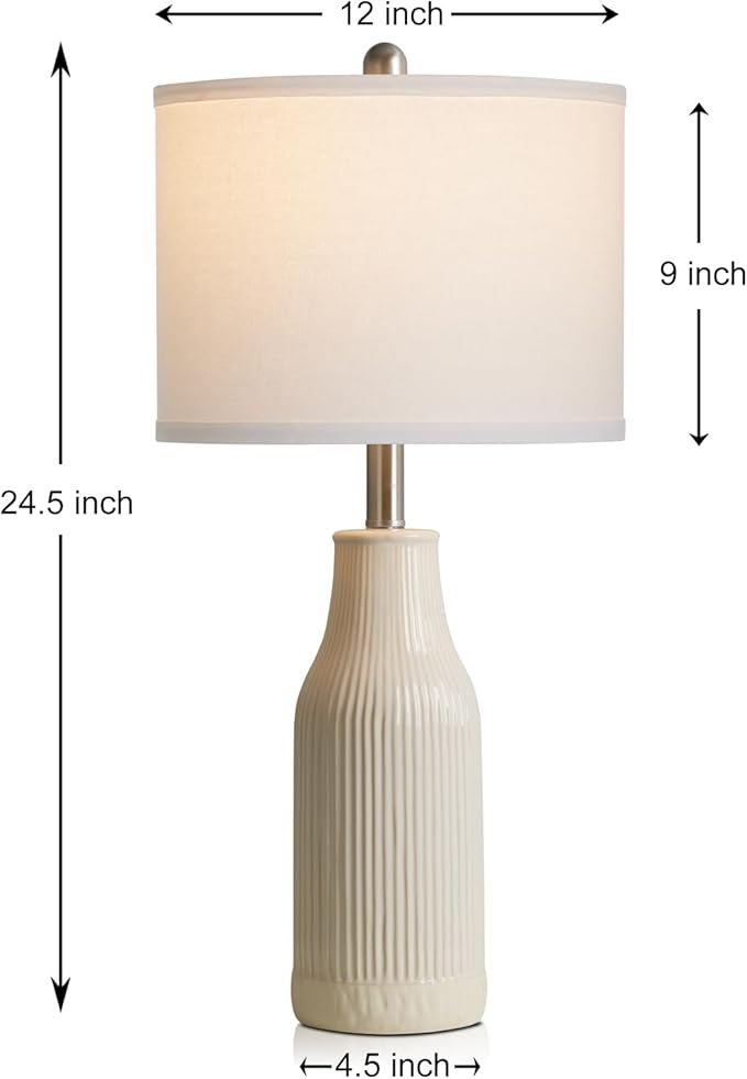 24.5" Modern Ceramic Table Lamp for Nightstand, Farmhouse Bedside Lamp for Bedroom, Small Table Lamps for Living Room End Table, Beige (1 Pack)
