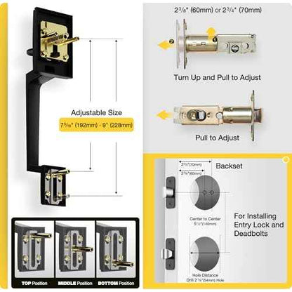 Kolet Front Door Lock Set, Front Door Handle and Deadbolt Set, Single Cyclinder Exterior Door Lock Set, Heavy Duty Zinc Alloy, Reversible for Right & Left Opening, Matte Black