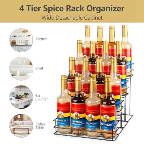 16 Bottle Capacity Coffee Syrup Organizer 4 Tier Coffee Syrup Stand Shelf for Coffee Bar Accessories for Coffee Bar Kitchen Small Wine Rack for Bar Family Storage for Syrup Wine Dressing