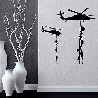 22x22 Helicopter Army Soldier Wall Stickers PVC Vinyl Art Decals Teens Boys Men Military Fans Bedroom Home Decoration